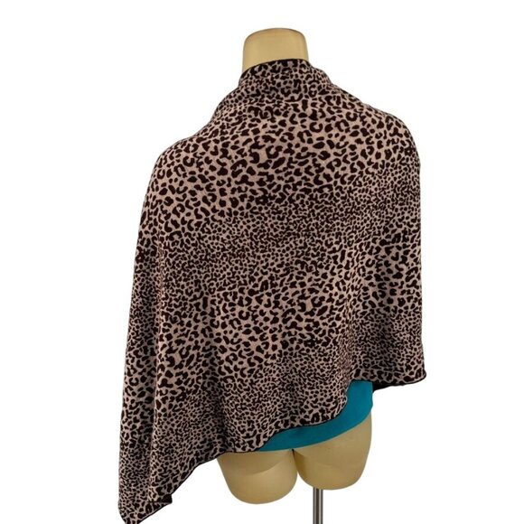 Scarf Wrap Marino wool Leopard Print Poncho Brownreversible 26 X 60 - Picture 10 of 13
